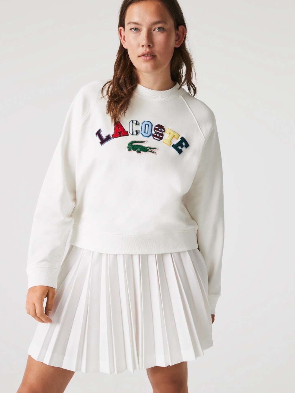 Lacoste Embroidered Sweatshirt in White Size 38 Like New